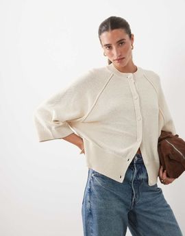 ASOS DESIGN ASOS DESIGN knit raglan detailed cardigan in ecru-Neutral