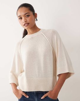 ASOS DESIGN ASOS DESIGN knit raglan detailed sweater in ecru-Neutral