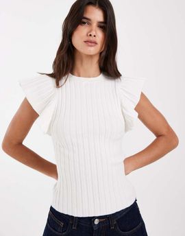 ASOS DESIGN ASOS DESIGN knit ribbed short sleeve tee in cream-White