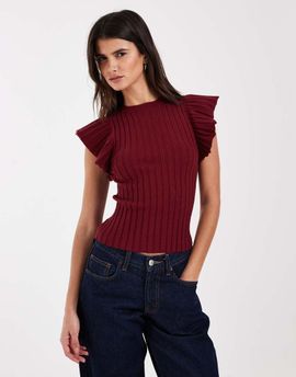 ASOS DESIGN ASOS DESIGN knit ribbed short sleeve tee in plum-Red