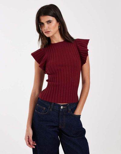 ASOS DESIGN ASOS DESIGN knit ribbed short sleeve tee in plum-Red