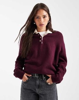 ASOS DESIGN ASOS DESIGN knit rugby top in wine-Purple