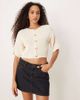 ASOS DESIGN ASOS DESIGN knit short sleeve cardigan with gold buttons in stone-Neutral - 1