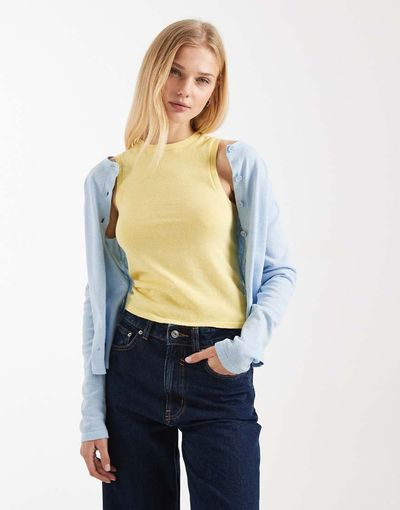 ASOS DESIGN ASOS DESIGN knit slash neck top in buttermilk - part of a set-Yellow