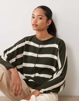 ASOS DESIGN ASOS DESIGN knit striped sweater in ecru and khaki-Multi