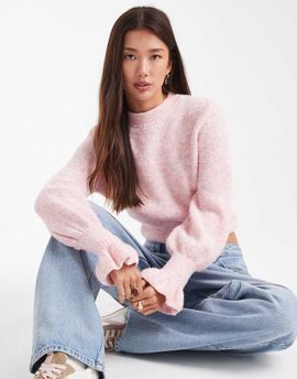 ASOS DESIGN ASOS DESIGN knit sweater with frill cuffs in pink-Neutral