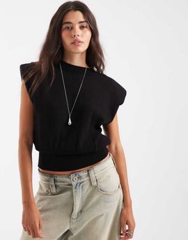 ASOS DESIGN ASOS DESIGN knit top with shoulder pads detailing in black-Yellow