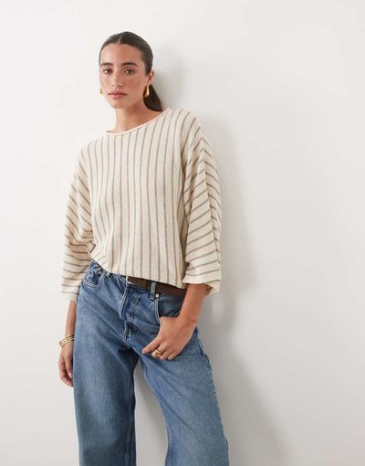 ASOS DESIGN ASOS DESIGN knit vertical striped sweater in ecru and beige-Neutral