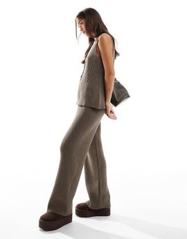 ASOS DESIGN ASOS DESIGN knit wide leg pants in dark taupe - part of a set-Neutral
