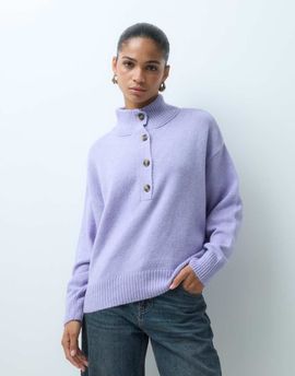 ASOS DESIGN ASOS DESIGN knitted 3/4 button up funnel neck sweater in lilac-PURPLE