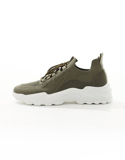 ASOS DESIGN ASOS DESIGN knitted chunky sneakers in khaki-Green