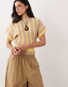 ASOS DESIGN ASOS DESIGN knitted cinched top in brown stripe-Multi