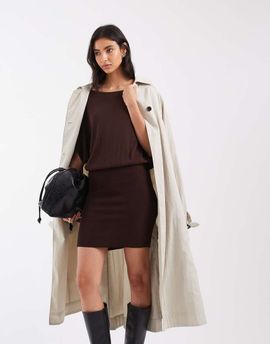 ASOS DESIGN ASOS DESIGN knitted cinched waist mini dress in chocolate brown