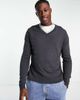 ASOS DESIGN ASOS DESIGN knitted cotton v-neck sweater in charcoal-Gray - 1