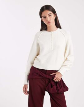 ASOS DESIGN ASOS DESIGN knitted long sleeve henley sweater in oatmeal-Neutral