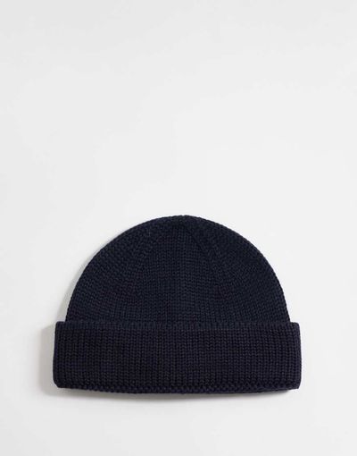 ASOS DESIGN ASOS DESIGN knitted rib mini fisherman beanie in navy