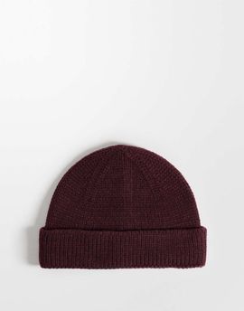 ASOS DESIGN ASOS DESIGN knitted ribbed mini fisherman beanie in burgundy-Red