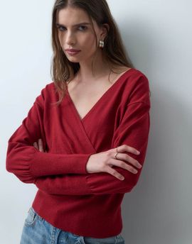 ASOS DESIGN ASOS DESIGN knitted ribbed wrap waist sweater in red