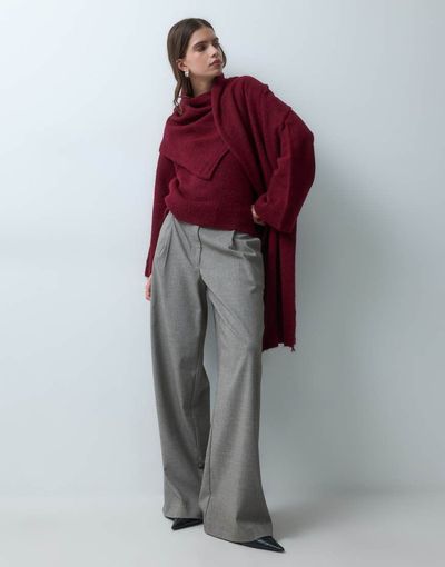 ASOS DESIGN ASOS DESIGN knitted scarf detail sweater in burgundy-RED