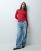 ASOS DESIGN ASOS DESIGN knitted slash neck long sleeve fine gauge top in red - 3