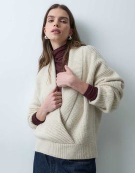ASOS DESIGN ASOS DESIGN knitted slouchy shawl sweater in oat-NEUTRAL