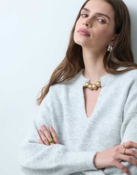 ASOS DESIGN ASOS DESIGN knitted sweater with gold-tone metal trim detail in gray