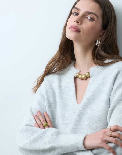 ASOS DESIGN ASOS DESIGN knitted sweater with gold-tone metal trim detail in gray