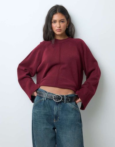 ASOS DESIGN ASOS DESIGN knitted sweater with raglan detail in cabarnet-RED