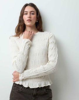 ASOS DESIGN ASOS DESIGN knitted sweater with smock detail in ecru-NEUTRAL