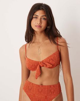 ASOS DESIGN ASOS DESIGN Kyle broderie Sao Paolo underwired bikini top in rust-Orange