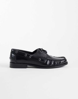 ASOS DESIGN ASOS DESIGN lace-up boat shoes with ruching in black polido
