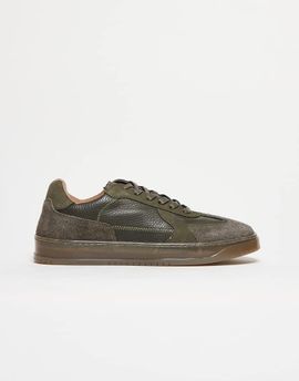 ASOS DESIGN ASOS DESIGN lace-up sneakers in khaki leather with suede panels and gum sole-Green