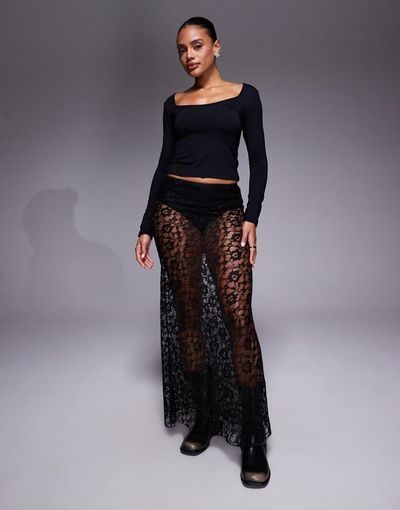 ASOS DESIGN ASOS DESIGN lace bias cut maxi skirt in black