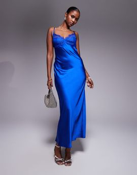 ASOS DESIGN ASOS DESIGN lace bust cup satin maxi dress with cut out back in cobalt blue