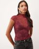 ASOS DESIGN ASOS DESIGN lace color block cap sleeve top in plum-MULTI - 1