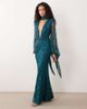 ASOS DESIGN ASOS DESIGN lace deep plunge maxi dress with scarf detail and blouson sleeve in teal-Blue - 1