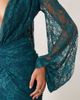 ASOS DESIGN ASOS DESIGN lace deep plunge maxi dress with scarf detail and blouson sleeve in teal-Blue - 4