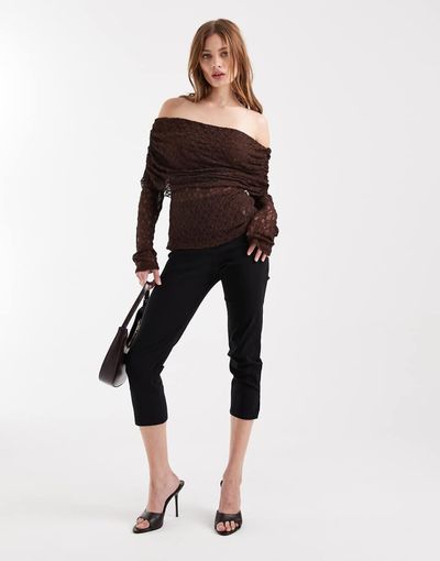 ASOS DESIGN ASOS DESIGN lace fold over off the shoulder top in chocolate-Red