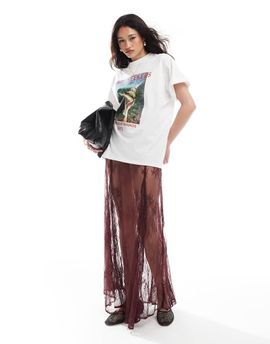 ASOS DESIGN ASOS DESIGN lace godet maxi skirt in burgundy-Red