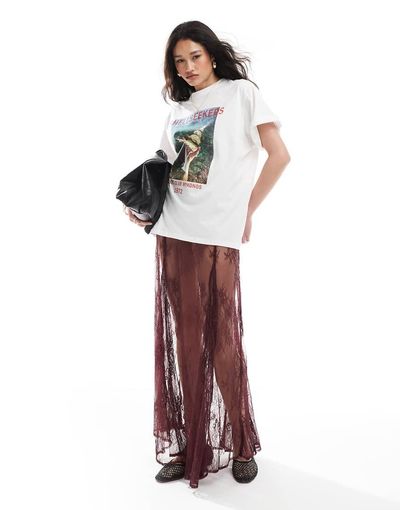 ASOS DESIGN ASOS DESIGN lace godet maxi skirt in burgundy-Red