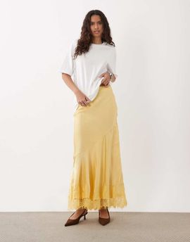 ASOS DESIGN ASOS DESIGN lace hem fishtail maxi skirt in buttermilk-Yellow