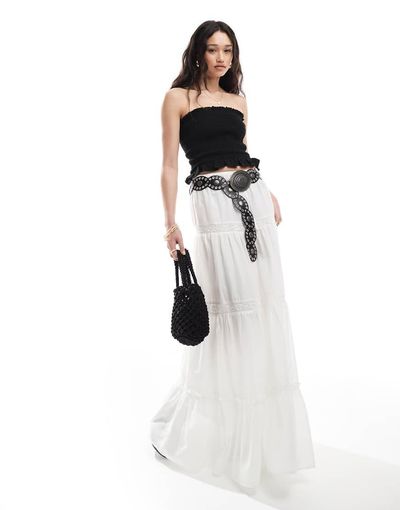 ASOS DESIGN ASOS DESIGN lace insert tiered boho maxi skirt in white
