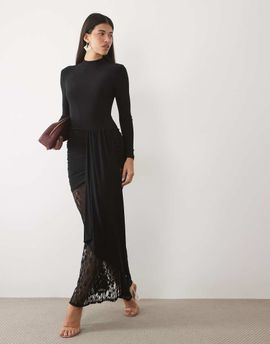 ASOS DESIGN ASOS DESIGN lace mix long sleeve maxi dress in black