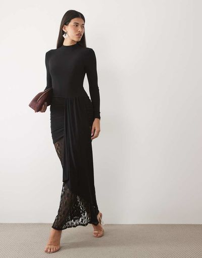 ASOS DESIGN ASOS DESIGN lace mix long sleeve maxi dress in black