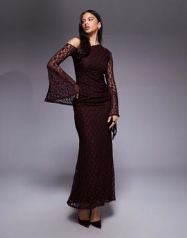 ASOS DESIGN ASOS DESIGN lace off-shoulder maxi dress with exaggerated cuff detail in plum-Purple