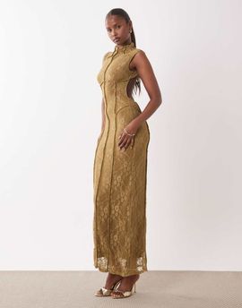 ASOS DESIGN ASOS DESIGN lace paneled column maxi dress in bronze-Brown