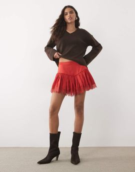 ASOS DESIGN ASOS DESIGN lace trim detail floaty short in red