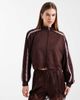 ASOS DESIGN ASOS DESIGN lace trim detail funnel neck tricot track jacket in chocolate-Brown - 1