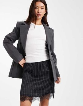 ASOS DESIGN ASOS DESIGN lace trim mini skirt in pinstripe print-Multi
