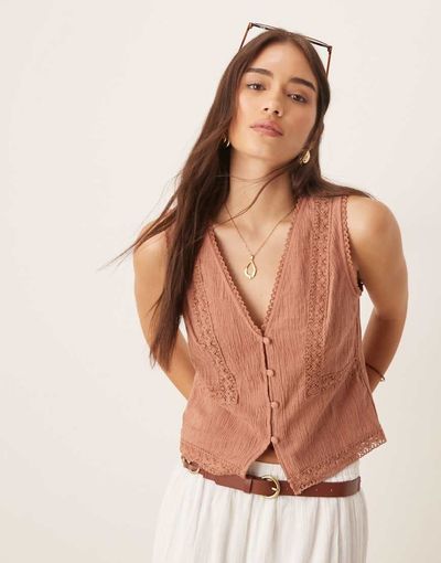ASOS DESIGN ASOS DESIGN lace trim vest in brown